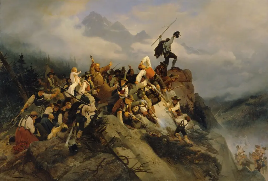 Pater Joachim Haspinger unter den kämpfenden Bauern, by Mathias Artaria