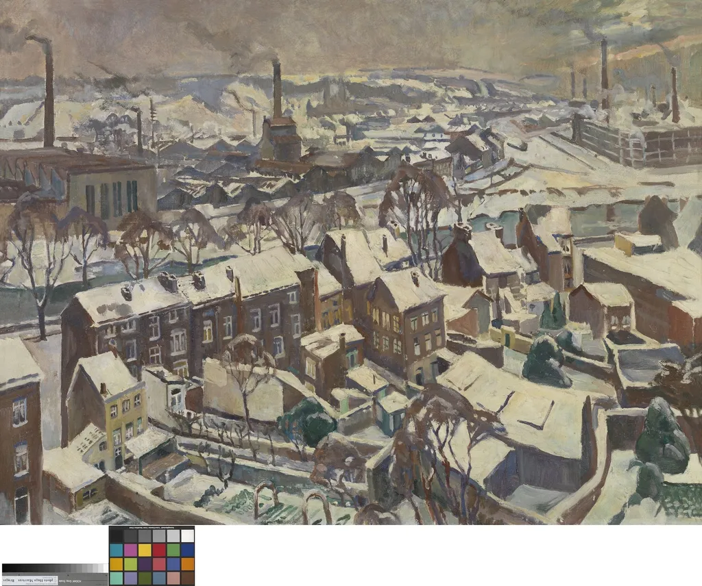 Mijnwerkersdorp onder de sneeuw, by Mathilde Dumonceau de Bergendael, oil, 1924