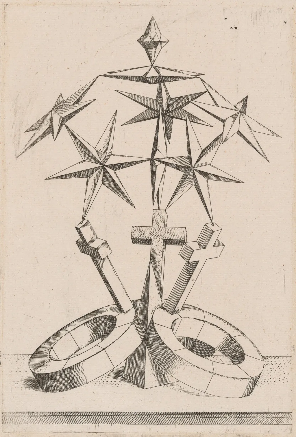 A Perspective of Seven Stars Balanced on Three Crosses, by Mathis Zündt, ink, 1567