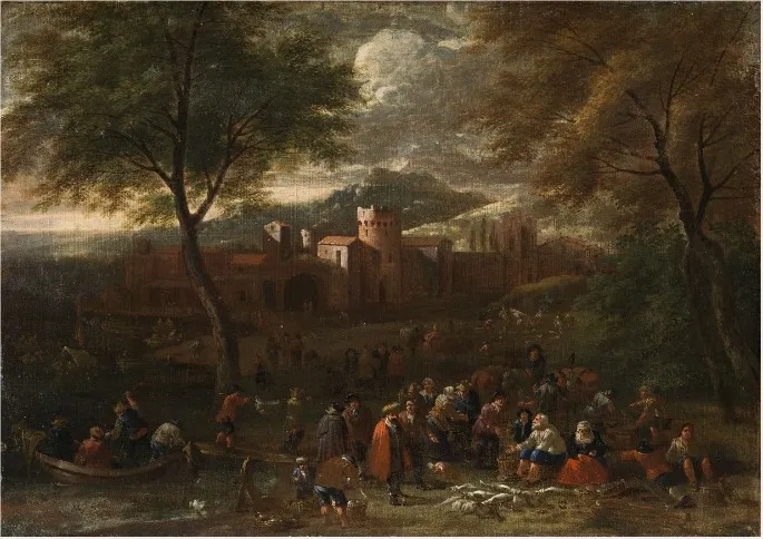 Fish Market, by Mathys Schoevaerdts, oil, 1694