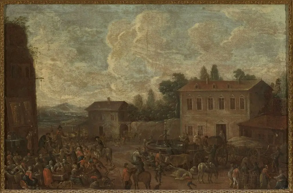 Fountain in a town, by Mathys Schoevaerdts