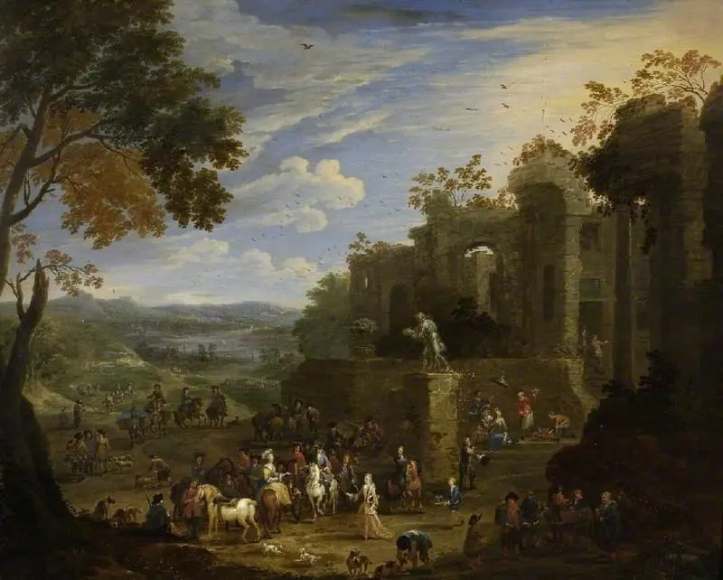 Landscape with a hunting party, by Mathys Schoevaerdts