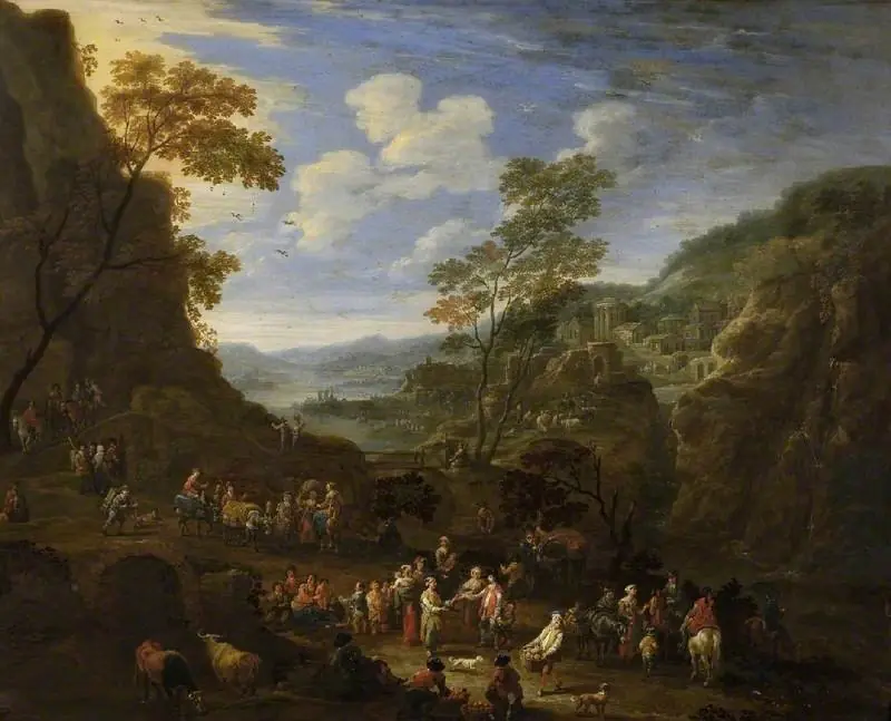 Landscape with pleasure party, by Mathys Schoevaerdts