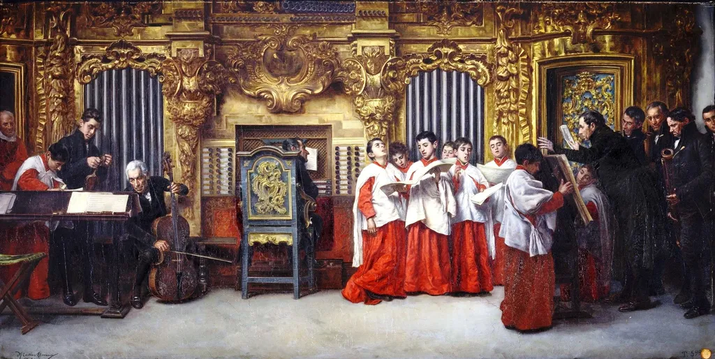 Ensayo al órgano, by Matías Moreno, oil, 1890