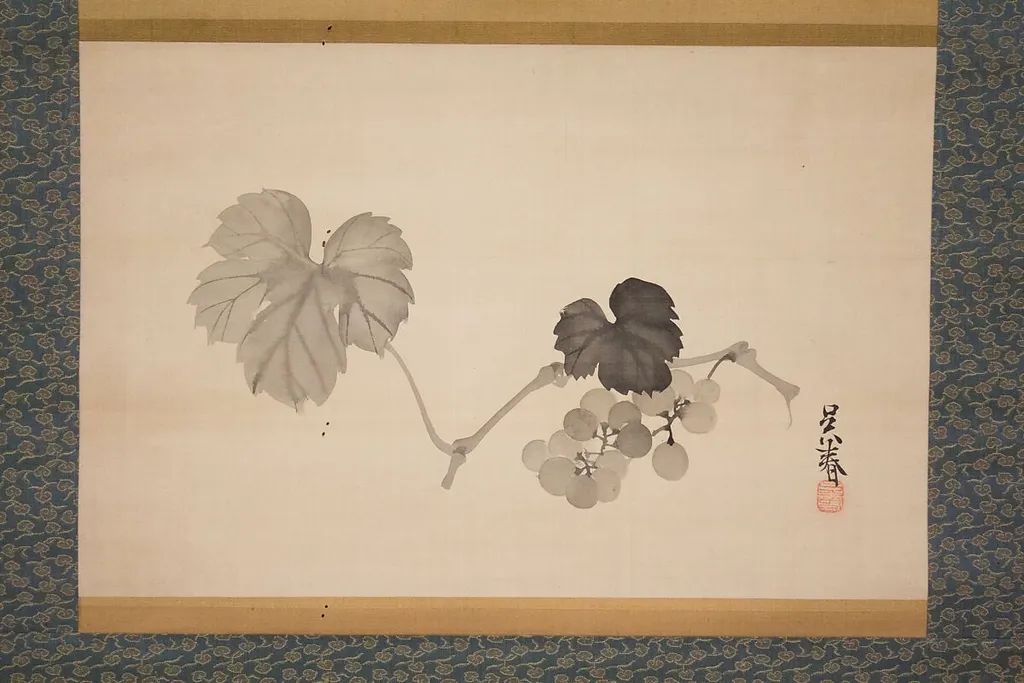 松村呉春筆 葡萄図|Grapevine, by Matsumura Goshun, ink, 1790
