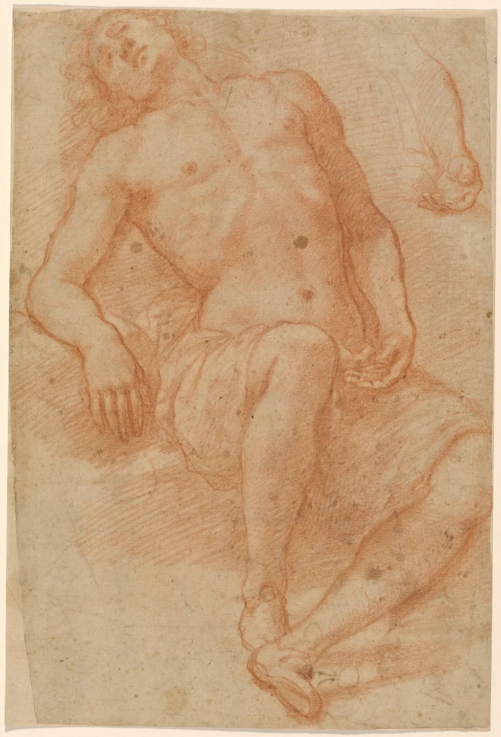 A Male Nude, Half Reclining, by Matteo Rosselli, chalk, 1623