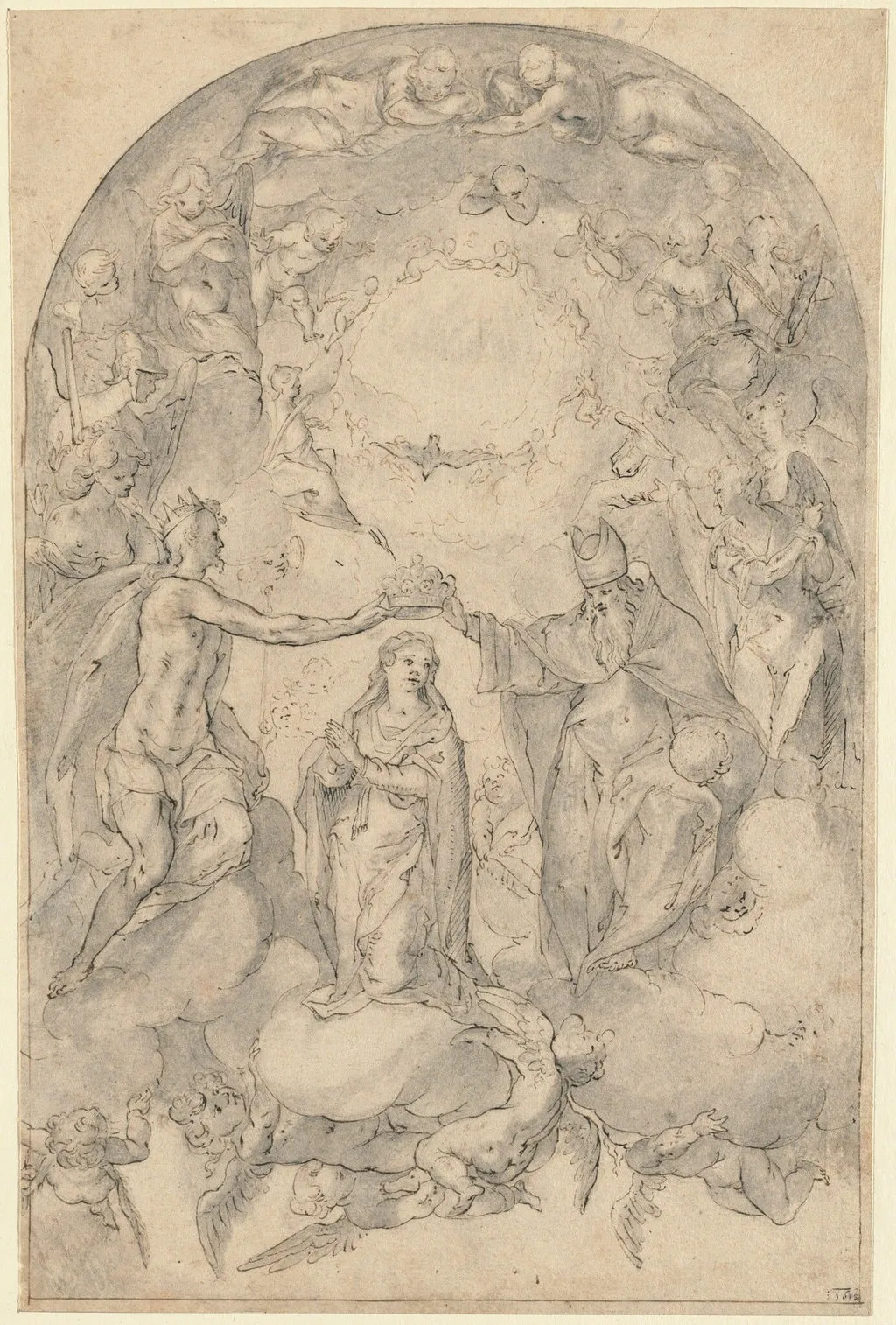 The Assumption and Coronation of the Virgin, by Matthäus Gundelach, ink, 1615