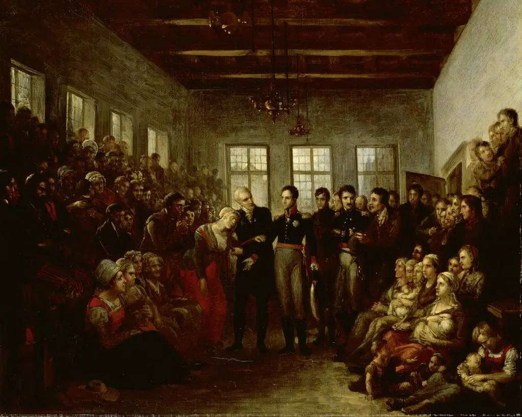 The Prince of Orange Visititing Flood Victims at the Almoners Orphanage, Amsterdam, on 14 February 1825, by Mattheus Ignatius van Bree