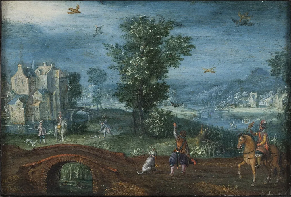 Landscape with Falconers, by Mattheus Molanus, unspecified, 1628