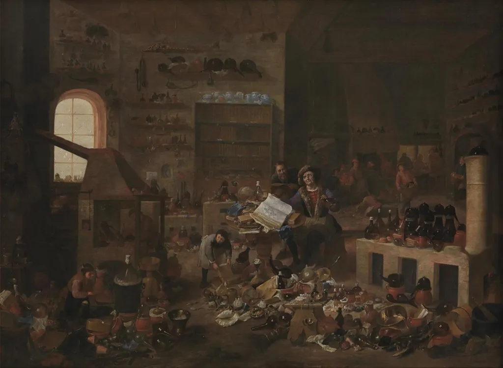 An Alchemist in his Laboratory, by Mattheus van Helmont, oil, 1670
