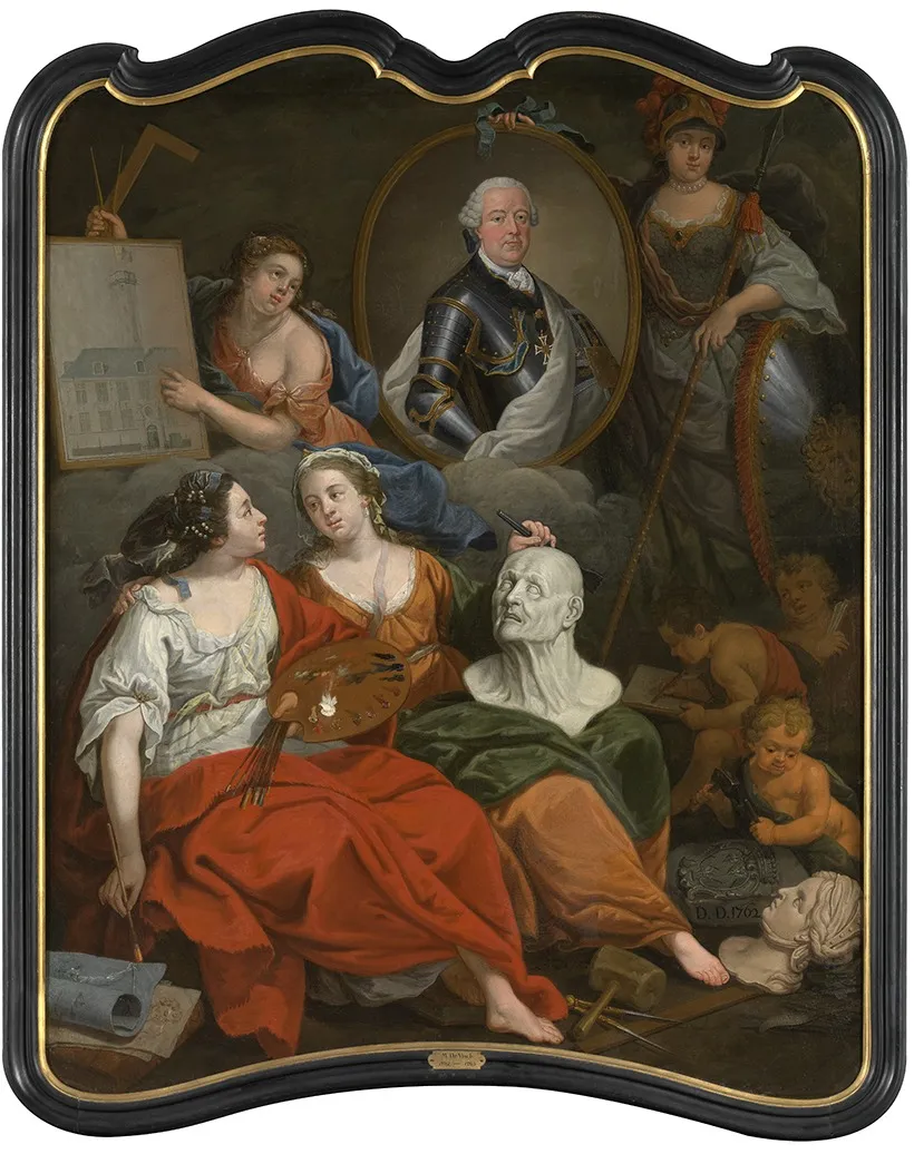 Karel van Lotharingen als beschermheer van de Kunsten, by Matthias de Visch, oil, 1762