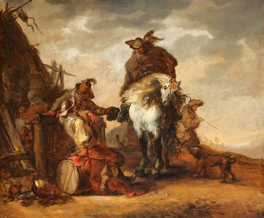 Soldiers in front of a sutler's tent, by Matthias Scheits