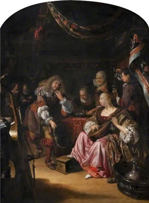 A Brothel Scene, by Matthijs Naiveu, oil, 1696