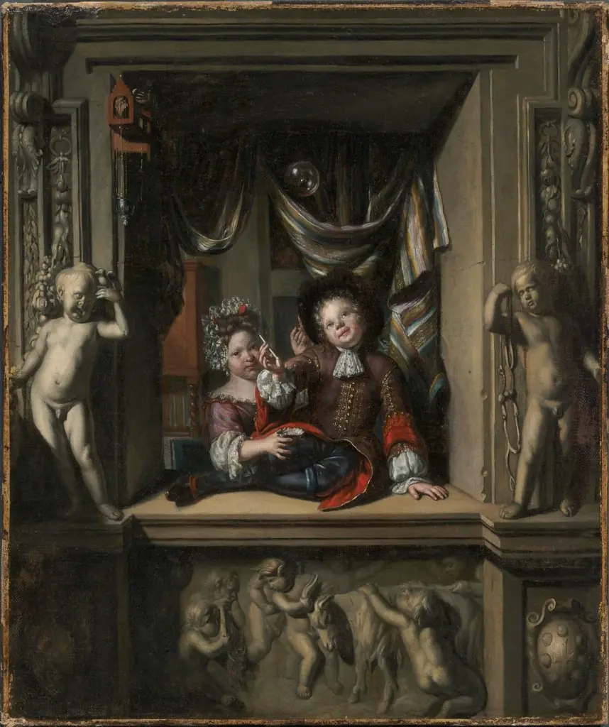 Boy and Girl Blowing Soap Bubbles, by Matthijs Naiveu