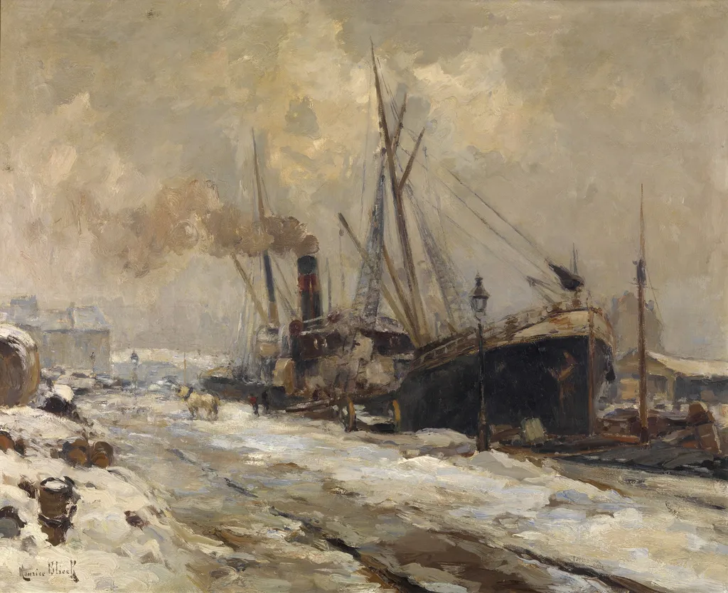 Antwerp Harbour in Winter, by Maurice Blieck, oil, 1909