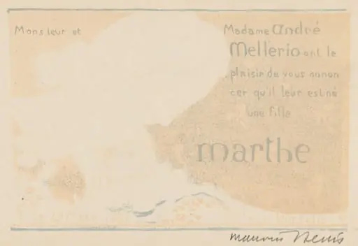 Birth Announcement for Marthe Mellerio, by Maurice Denis