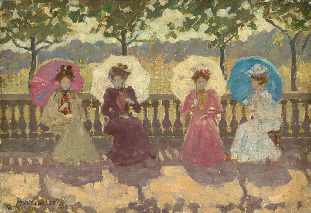 In the Park, Paris, by Maurice Prendergast, oil, 1891