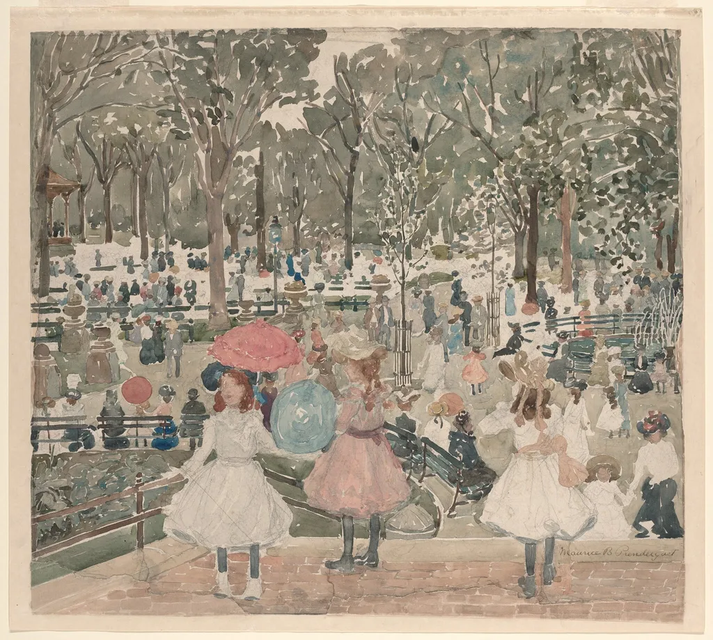 The Mall, Central Park, by Maurice Prendergast, graphite, 1902