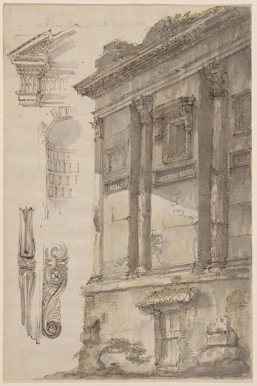 Studies of the Cenotaph of Annia Regilla, by Mauro Antonio Tesi, watercolor, 1754
