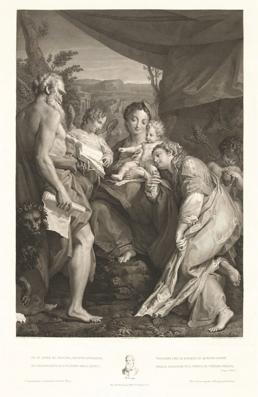 Virgin and Child with Saints Jerome and Catherine and an Angel, by Mauro Gandolfi, ink, 1826