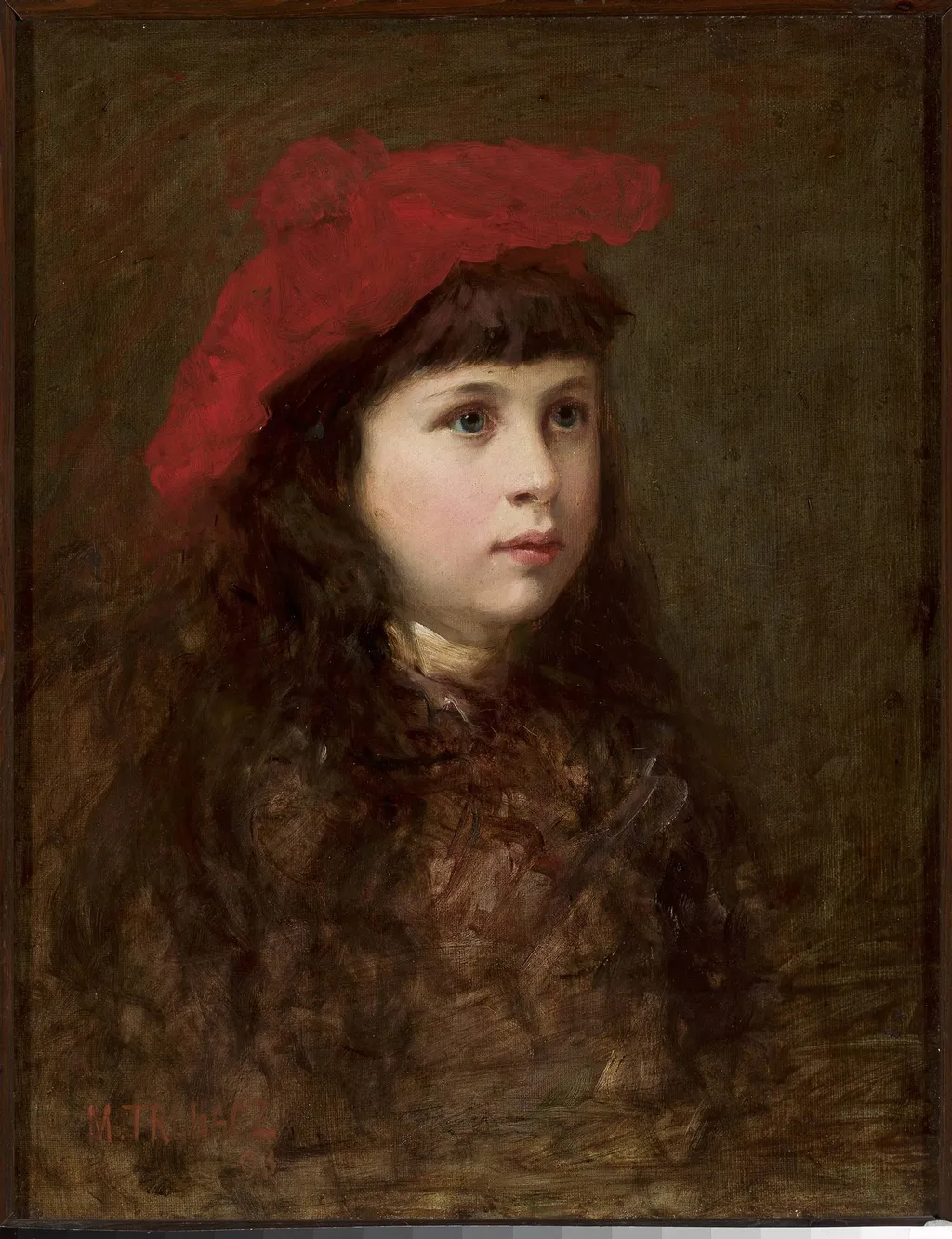 Portrait of a girl in a red beret, by Maurycy Trębacz, oil, 1897