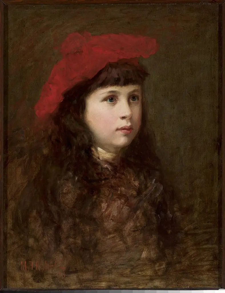 Portrait of a girl in a red beret, by Maurycy Trębacz