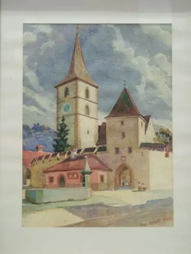 Max Alioth - Malerei, Aquarell Dorfkirche St. Arbogast, by Max Alioth