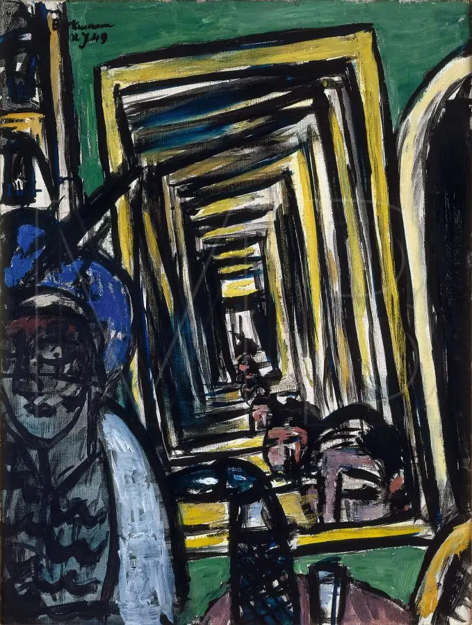 Café-Interieur with Mirror-Play, by Max Beckmann