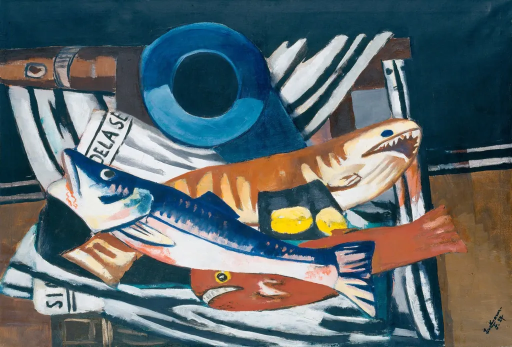 Large Still-Life with Fish, by Max Beckmann, oil, 1927