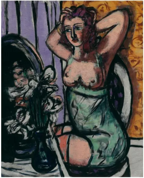 Woman with Mirror and Orchids, by Max Beckmann, oil, 1947
