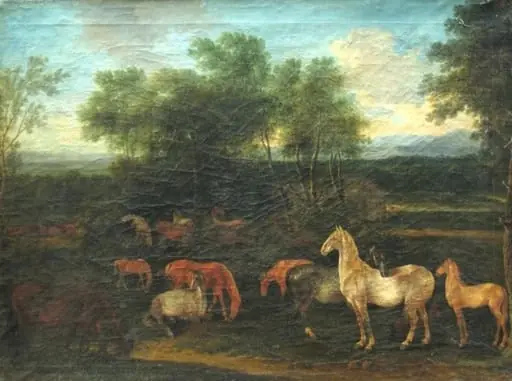 Peisaj cu cai ; pandant: Peisaj cu vaci, by Max Josef Schinnagel
