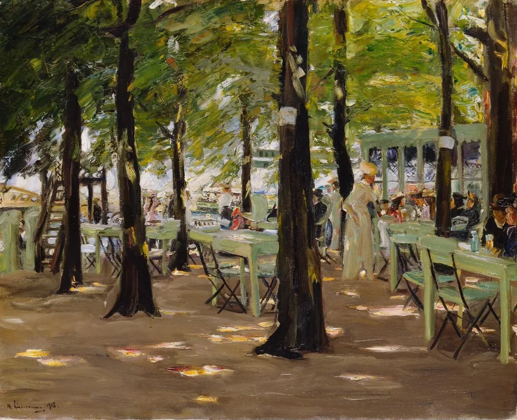 Biergarten «De Oude Vink» bei Leiden, by Max Liebermann, oil, 1905