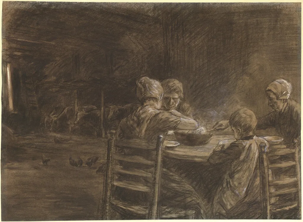 East Frisian Peasants Eating Supper, by Max Liebermann, chalk, 1893