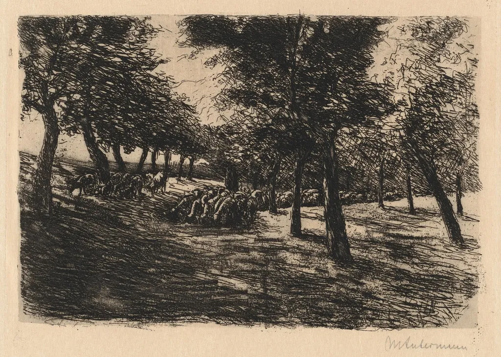 Herd of Sheep Under Trees, by Max Liebermann, ink, 1891