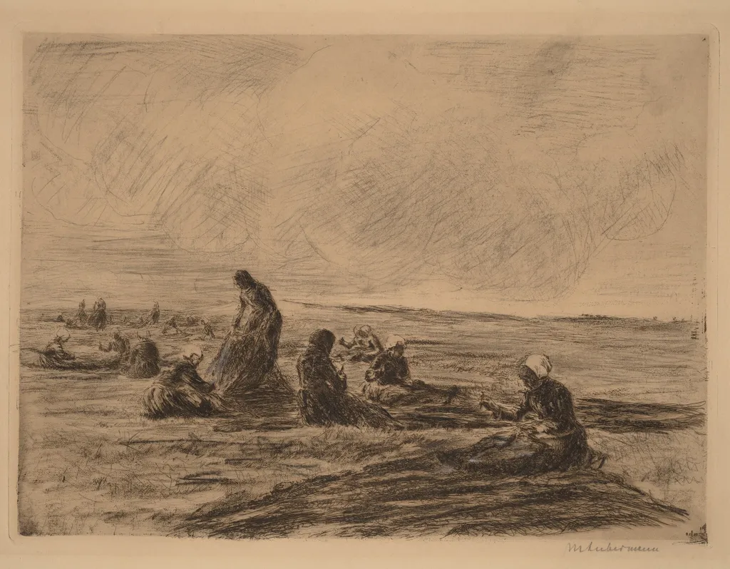 Mending the Nets, by Max Liebermann, graphite, 1894