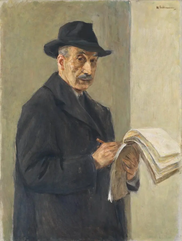 Selbstbildnis im Mantel mit Skizzenblock, by Max Liebermann