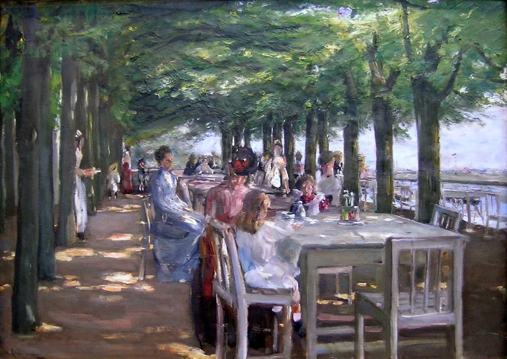 The Terrace at the Hotel Louis C. Jacob in Nienstedten on the Elbe, by Max Liebermann, oil, 1902