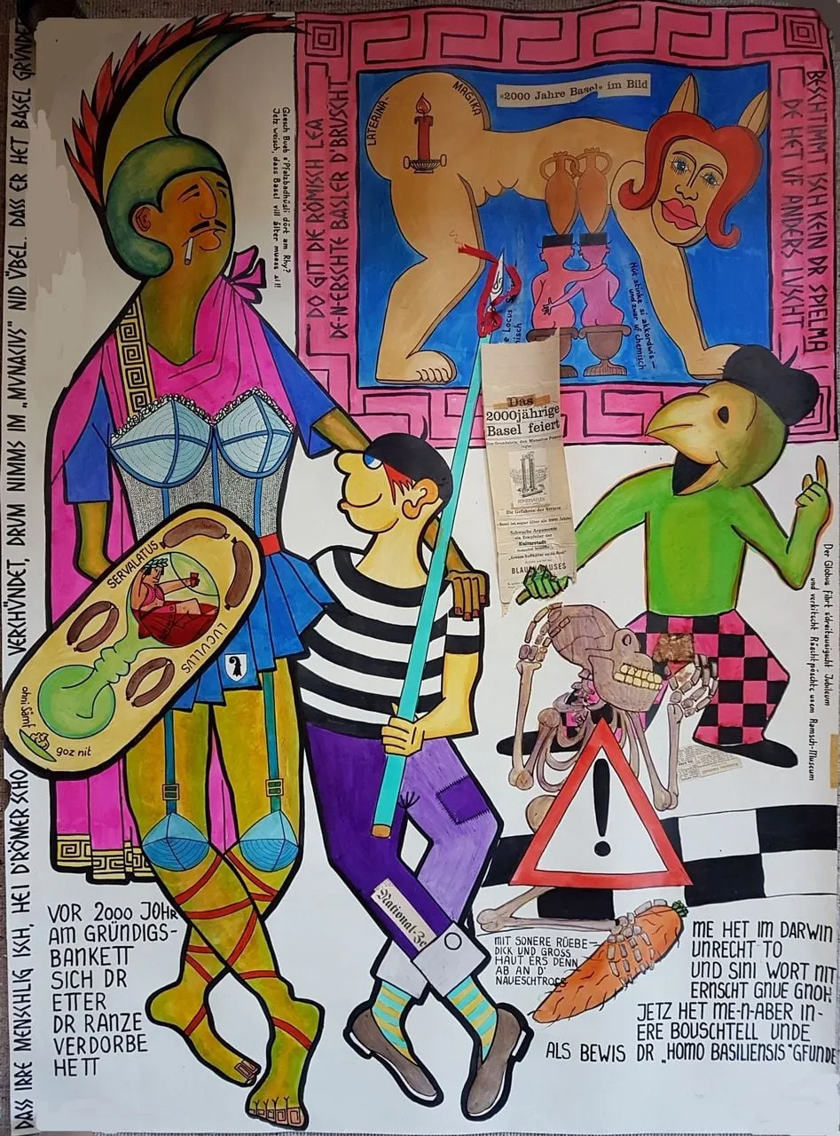 Fasnachtshelge "2000 Johr Basel", by Max Rickenbacher-Hufschmid, unspecified, 1957