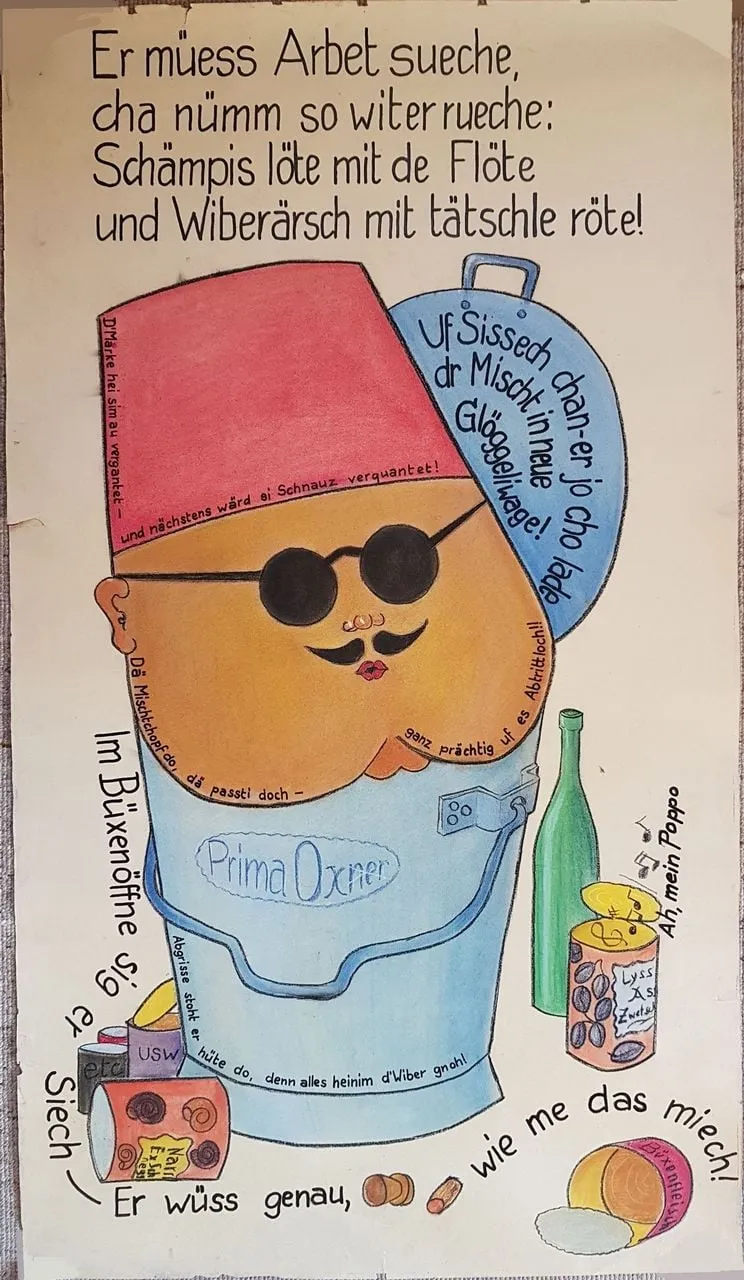 Fasnachtshelge "Prima Oxner", by Max Rickenbacher-Hufschmid, unspecified, 1957