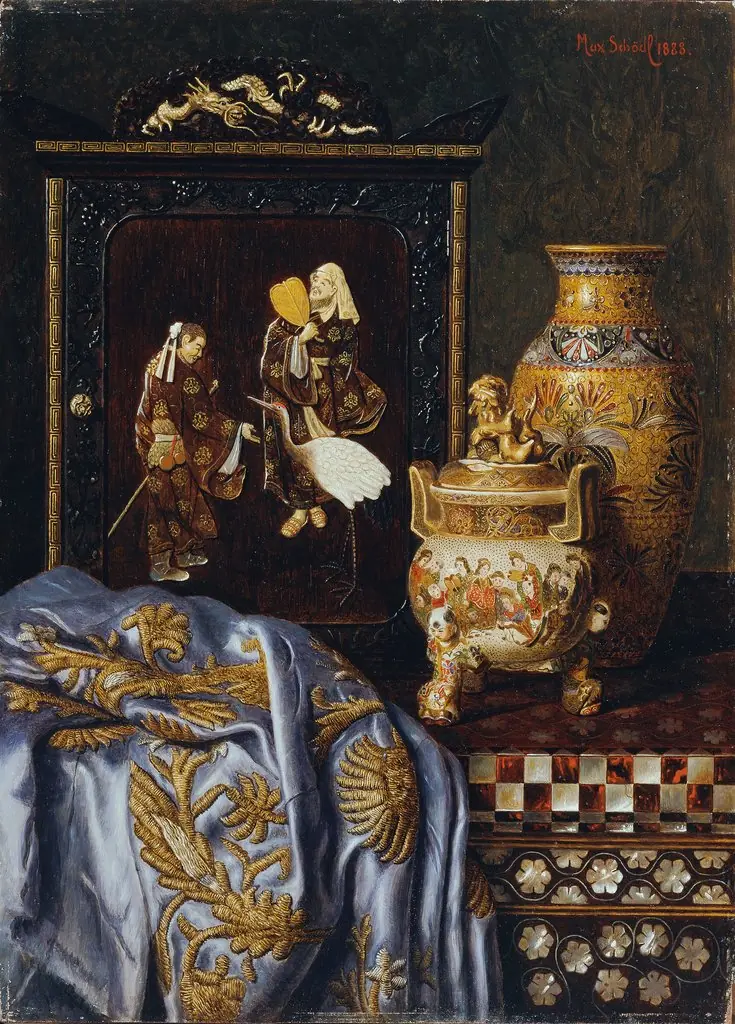 Stillleben mit japanischen Kunstgegenständen, by Max Schödl