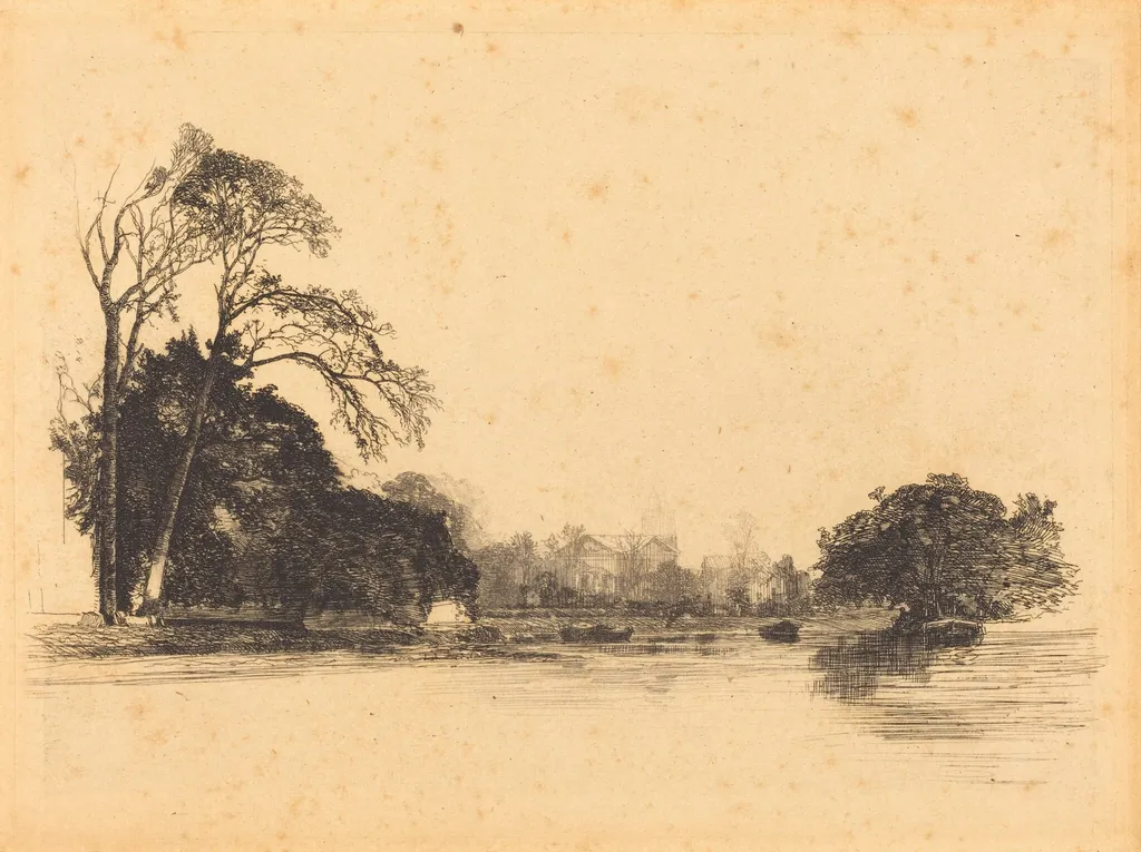 Banks of the Tamise, by Maxime Lalanne, ink, 1869