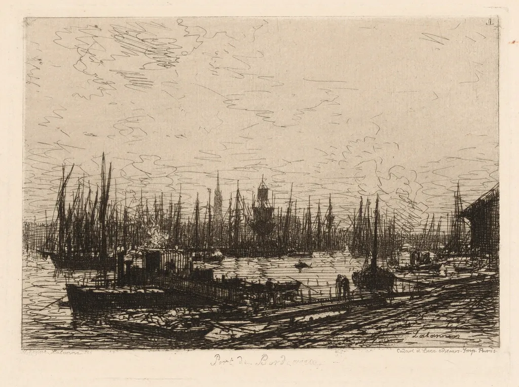 Dans le Port de Bordeaux, by Maxime Lalanne, ink, 1869