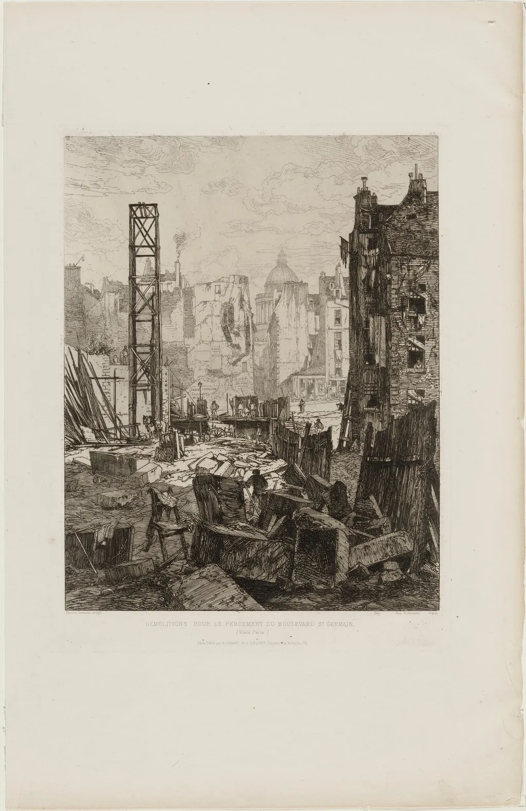 Démolitions pour le percement du Boulevard Saint-Germain (Demolitions for the Construction of the Boulevard St. Germain, Paris), by Maxime Lalanne, ink, 1862