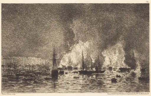 Incendie dans le port de Bordeaux, by Maxime Lalanne