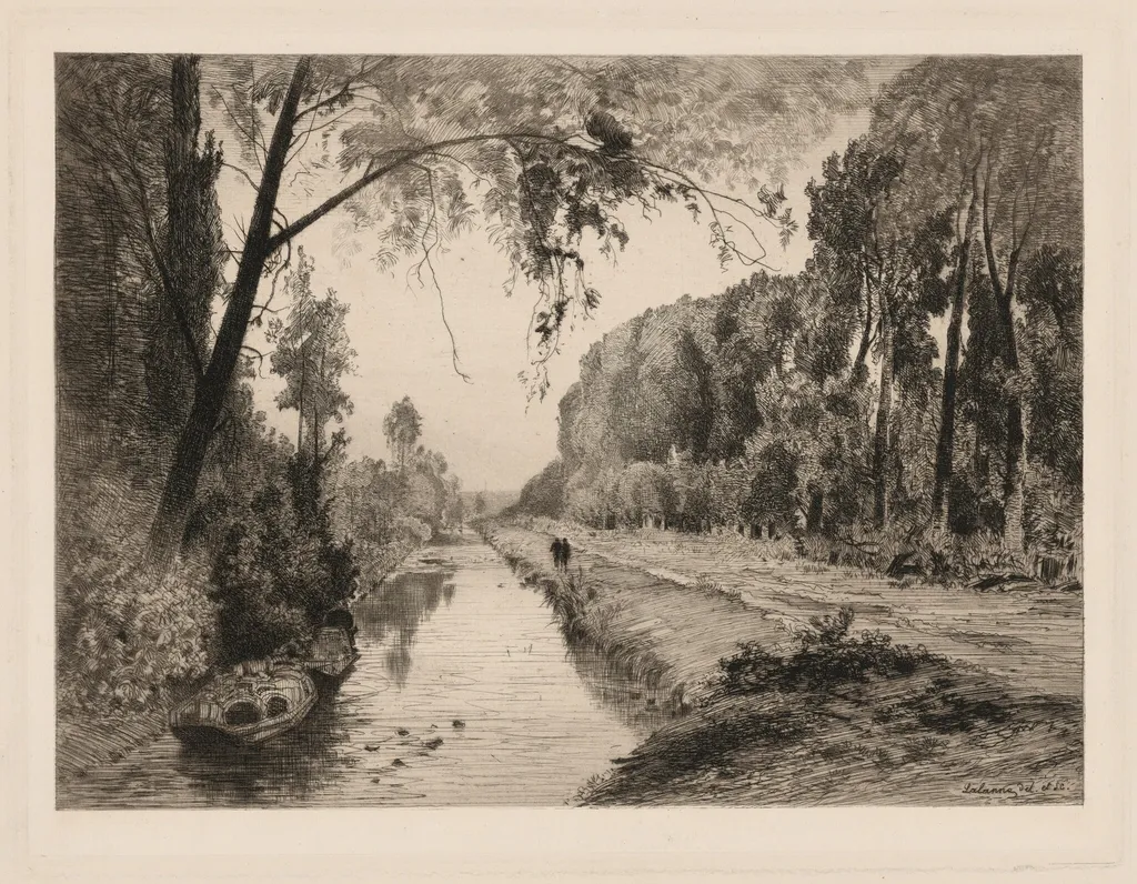 Le Canal à Pont-Saint-Maxence, by Maxime Lalanne, ink, 1877
