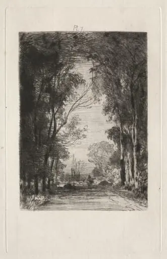 Traveler on a Road in a Forest, by Maxime Lalanne