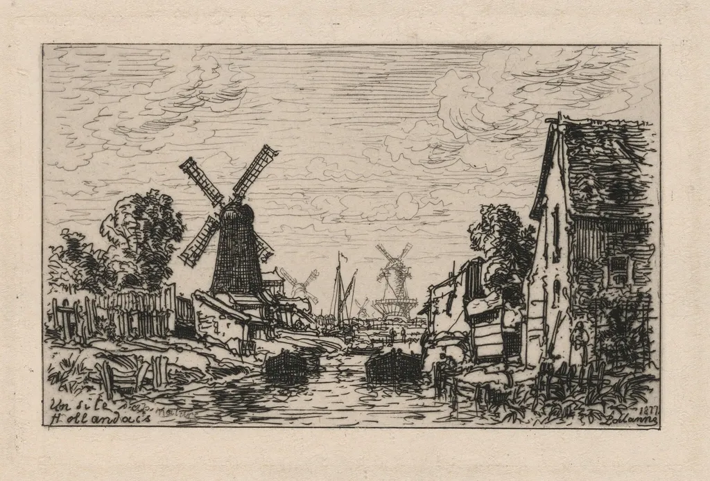 Un Site Hollandais (A Zaandam), by Maxime Lalanne, ink, 1877