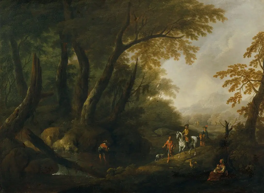 Waldlandschaft mit Gewässer links, by Maximilian Joseph Schinnagl