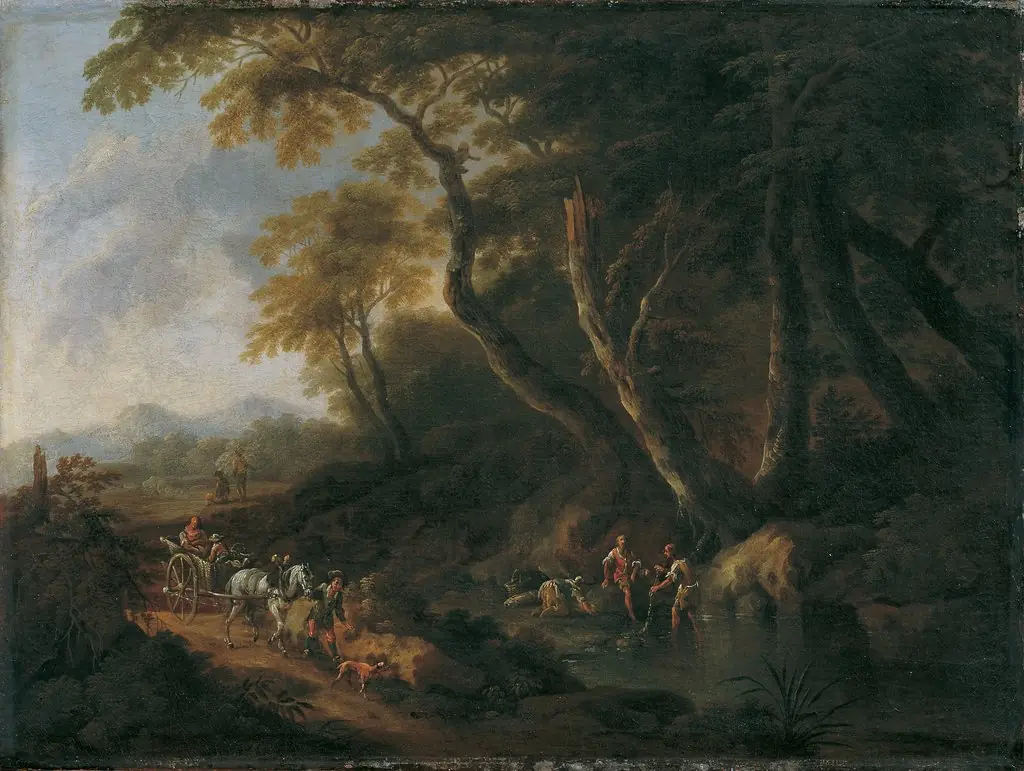 Waldlandschaft mit Gewässer rechts, by Maximilian Joseph Schinnagl