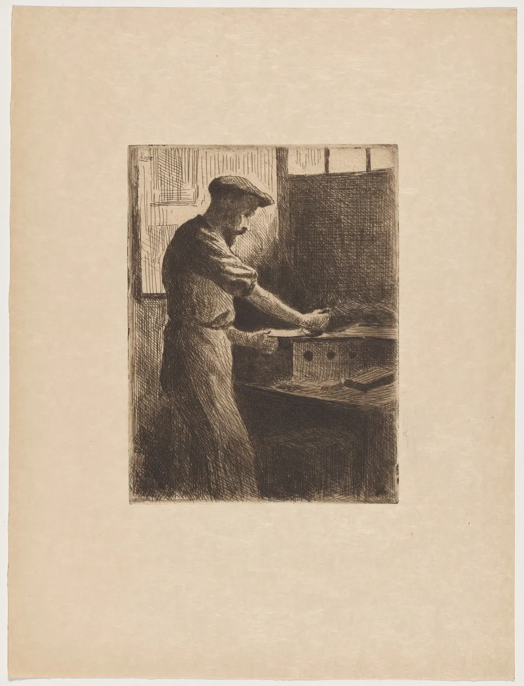 Auguste Delâtre au travail (Auguste Delâtre at Work), by Maximilien Luce, ink, 1895